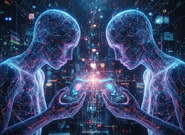 صورة مولدة بالذكاء الاصطناعي عن رقمنة الحب في تطبيقات المواعدة